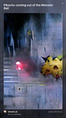 Pikachu coming out of the Monster Ball